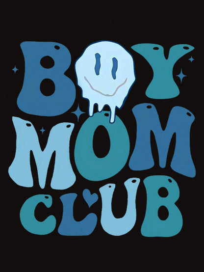 INAWLY Plus Size Cartoon & Letter Printed Short Sleeve T-Shirt BOY MOM CLUB Letter Graphic Tee, Women Summer Top