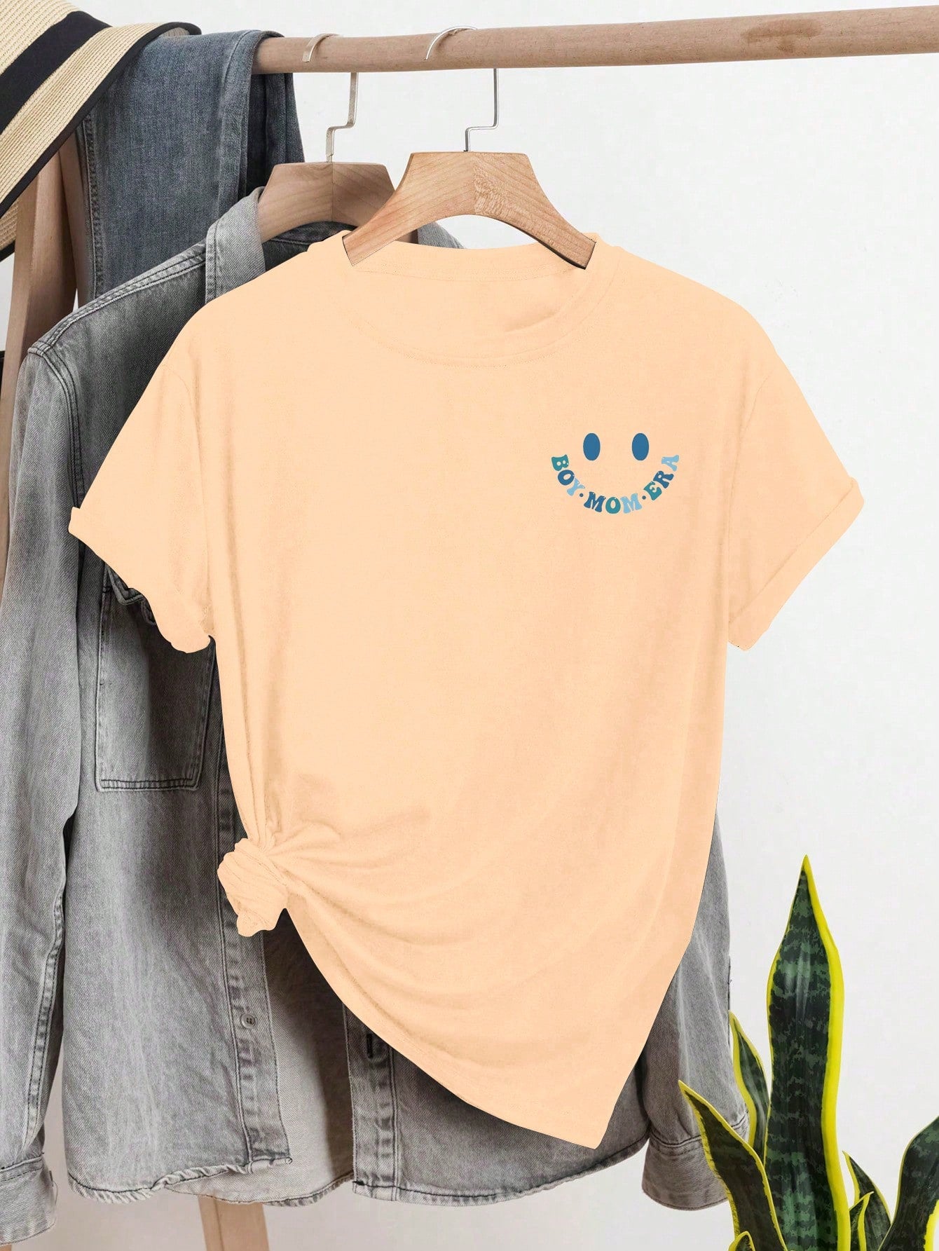 INAWLY Plus Size Cartoon & Letter Printed Short Sleeve T-Shirt BOY MOM CLUB Letter Graphic Tee, Women Summer Top