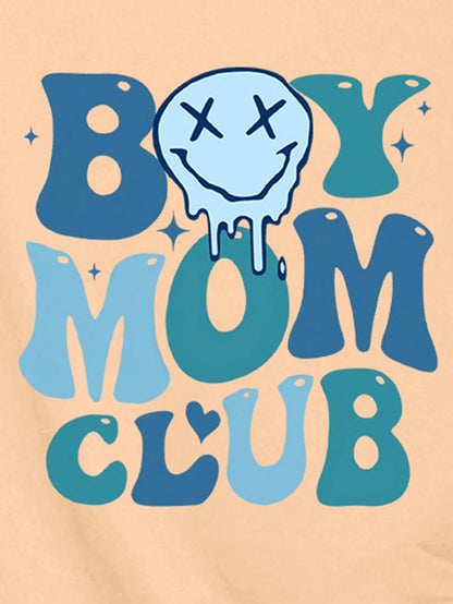 INAWLY Plus Size Cartoon & Letter Printed Short Sleeve T-Shirt BOY MOM CLUB Letter Graphic Tee, Women Summer Top