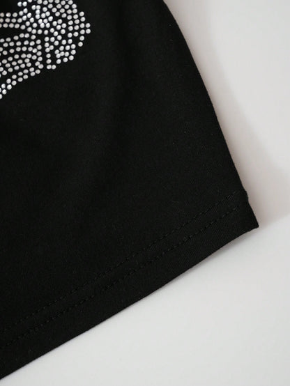 INAWLY Plus Size Women's Y2K Rhinestone Hand Pattern Fitted Crop Top
