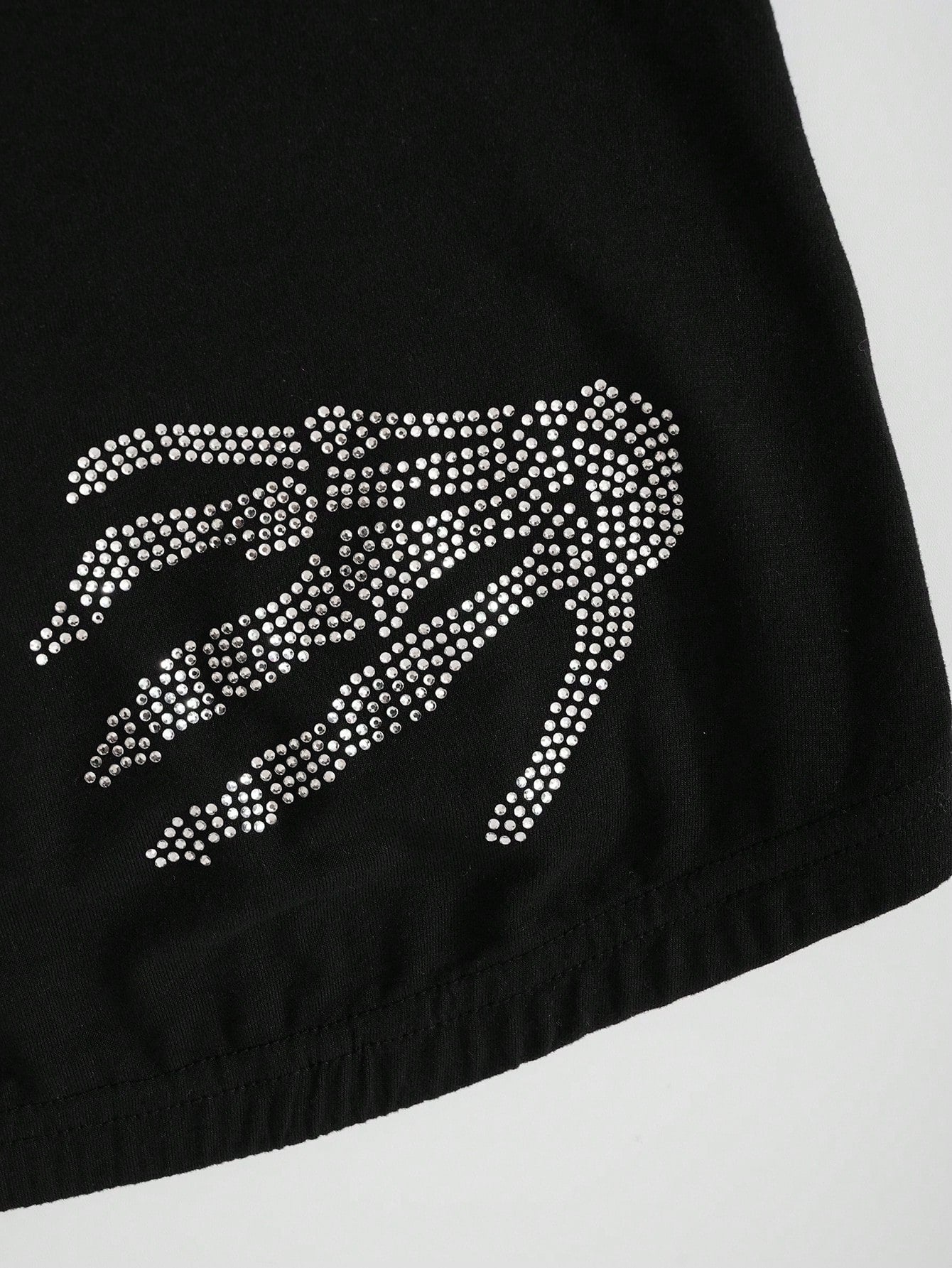 INAWLY Plus Size Women's Y2K Rhinestone Hand Pattern Fitted Crop Top