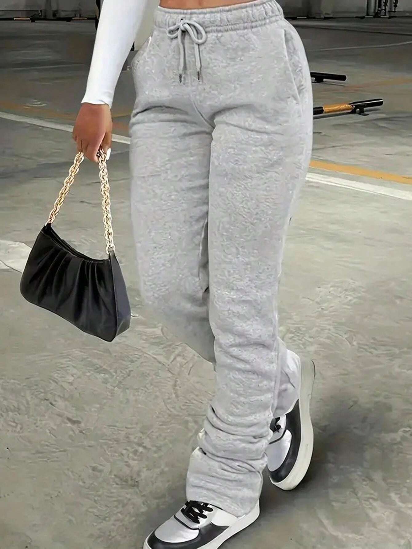 INAWLY Solva Drawstring Waist Slant Pocket Sweatpants Graduation,Back To School Outfits,Graduation,Teacher Outfits For Women,Back To School Fall Cloth For Women