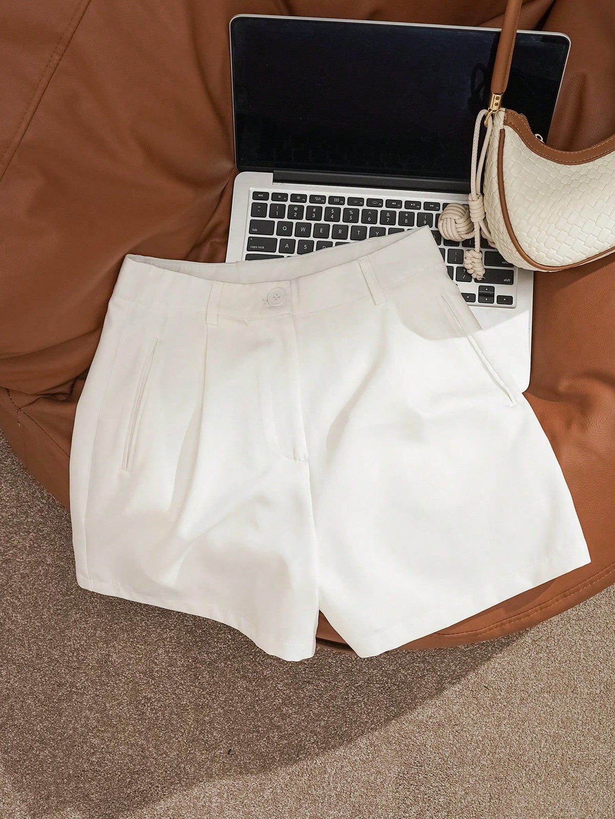 INAWLY White Loose High Waist Casual Shorts Women, Slimming Wide Leg Shorts