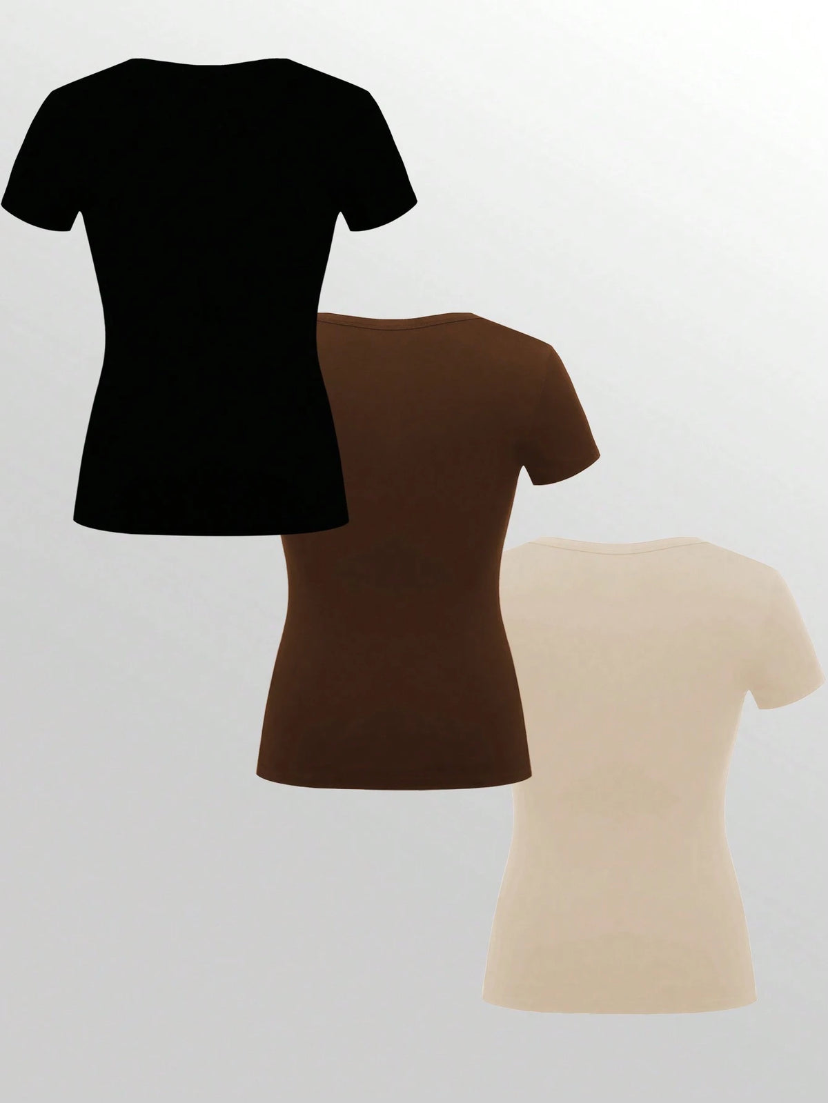 INAWLY Women Casual Versatile Solid Color Short Sleeve T-Shirt