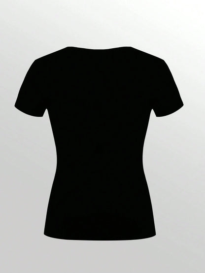INAWLY Women Casual Versatile Solid Color Short Sleeve T-Shirt
