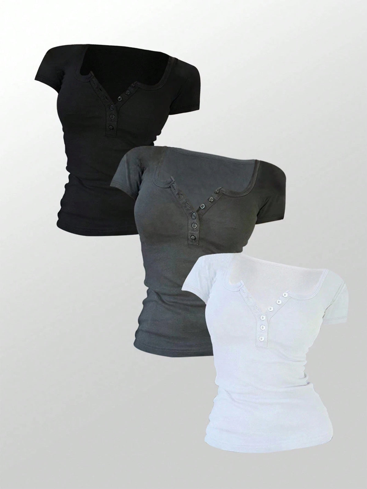 INAWLY Women Casual Versatile Solid Color Short Sleeve T-Shirt