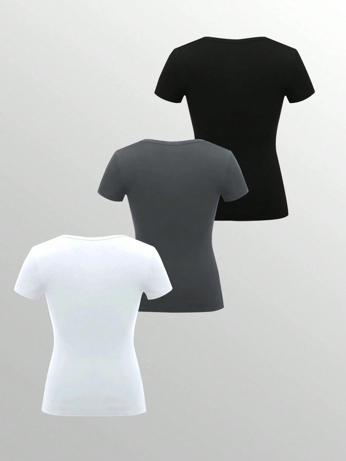 INAWLY Women Casual Versatile Solid Color Short Sleeve T-Shirt
