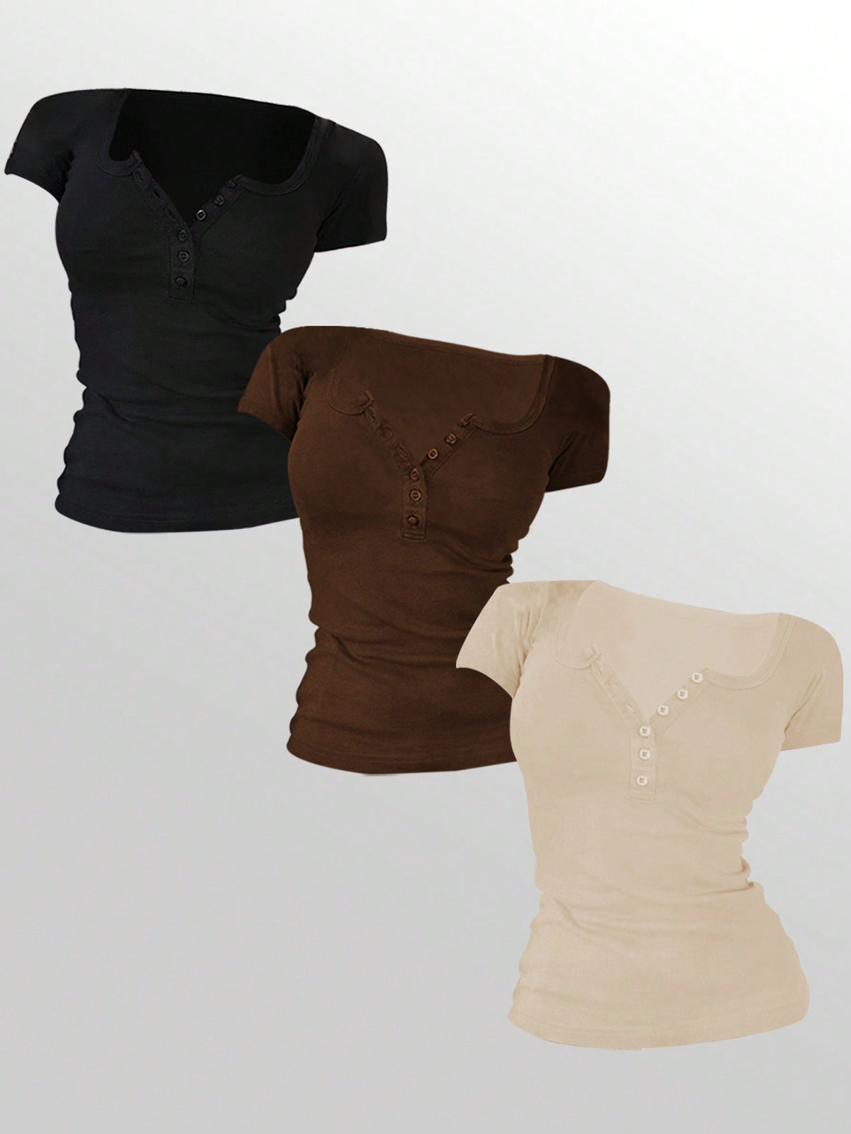 INAWLY Women Casual Versatile Solid Color Short Sleeve T-Shirt