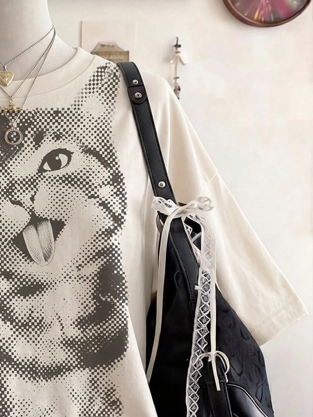 INAWLY Women's Casual Cute Cat Print Round Neck Short Sleeve T-Shirt, Summer