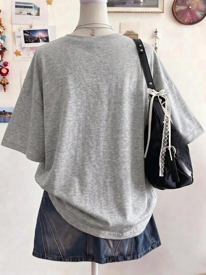 INAWLY Women's Casual Cute Cat Print Round Neck Short Sleeve T-Shirt, Summer