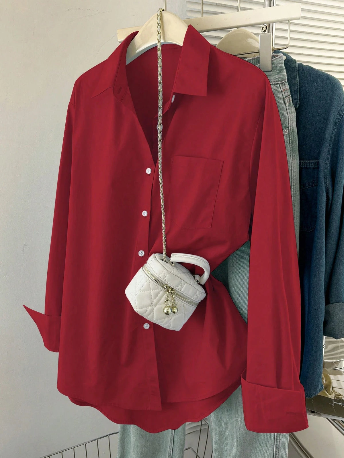INAWLY Women's Casual Solid Color Long Sleeve Shirt Fall Cloth For Women