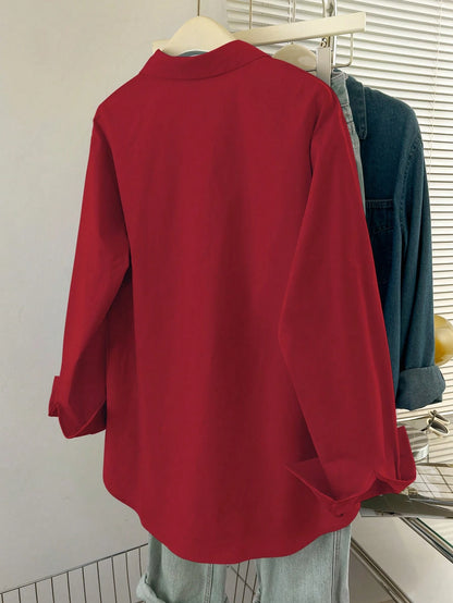 INAWLY Women's Casual Solid Color Long Sleeve Shirt Fall Cloth For Women