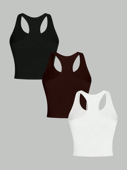 INAWLY Women's Casual Solid Color Racerback Fitted Tank Top