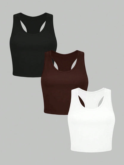 INAWLY Women's Casual Solid Color Racerback Fitted Tank Top