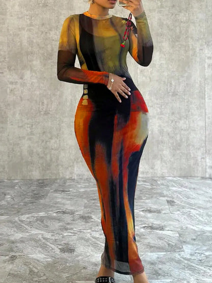 INAWLY Women's Contrast Color Stand Collar Long Sleeve Bodycon Dress Fall Cloth For Women