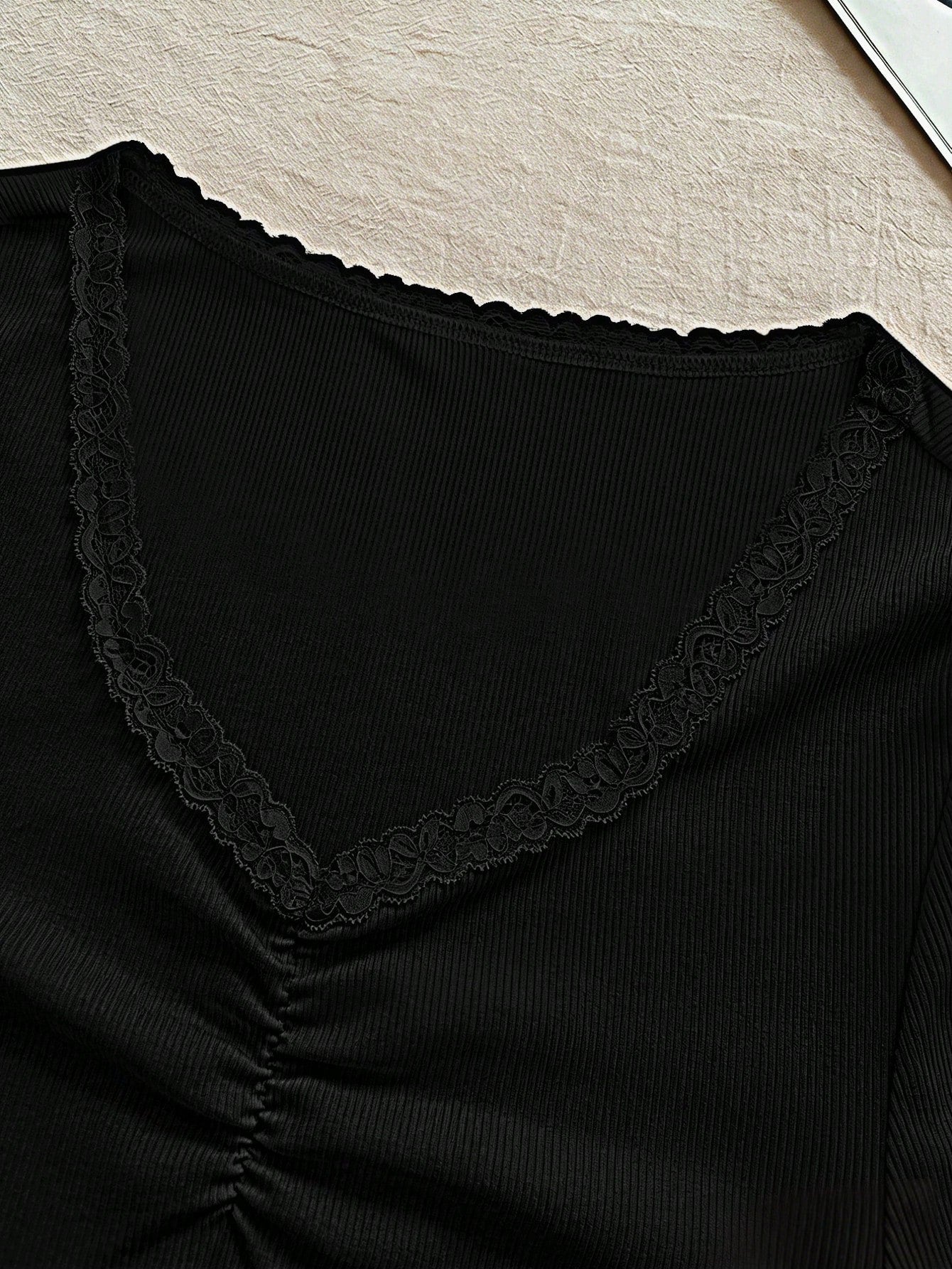 INAWLY Women's Fashion Casual Elegant Cute Striped Lace Patchwork Long Sleeve T-Shirt