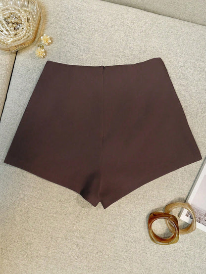 INAWLY Women's Solid Color Back Zipper Design Casual Versatile Shorts