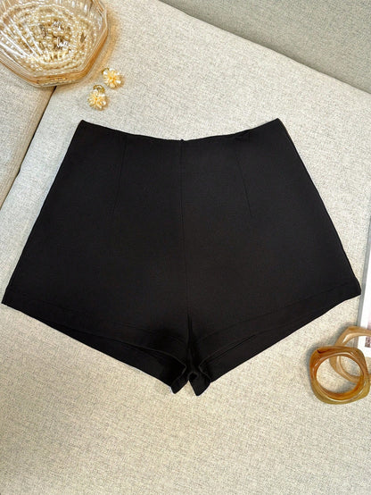 INAWLY Women's Solid Color Back Zipper Design Casual Versatile Shorts