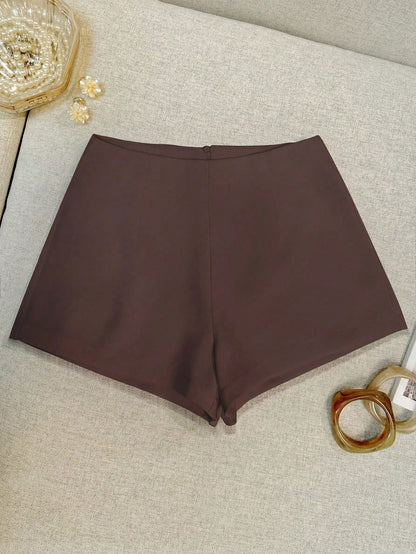 INAWLY Women's Solid Color Back Zipper Design Casual Versatile Shorts