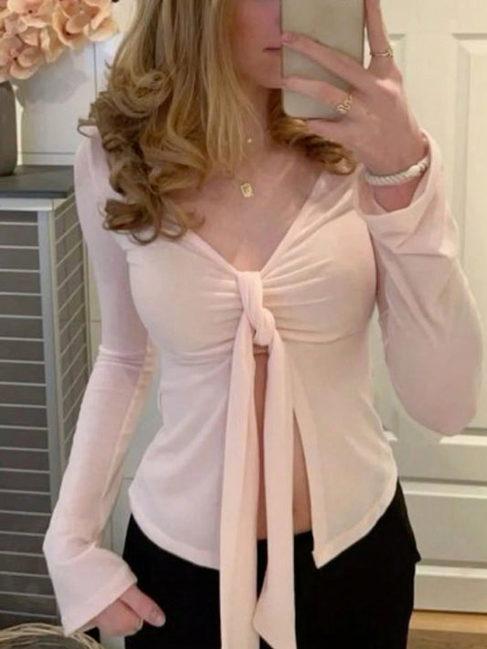 INAWLY Women's Solid Color Casual Long Sleeve T-Shirt Women Tops For Spring Fall
