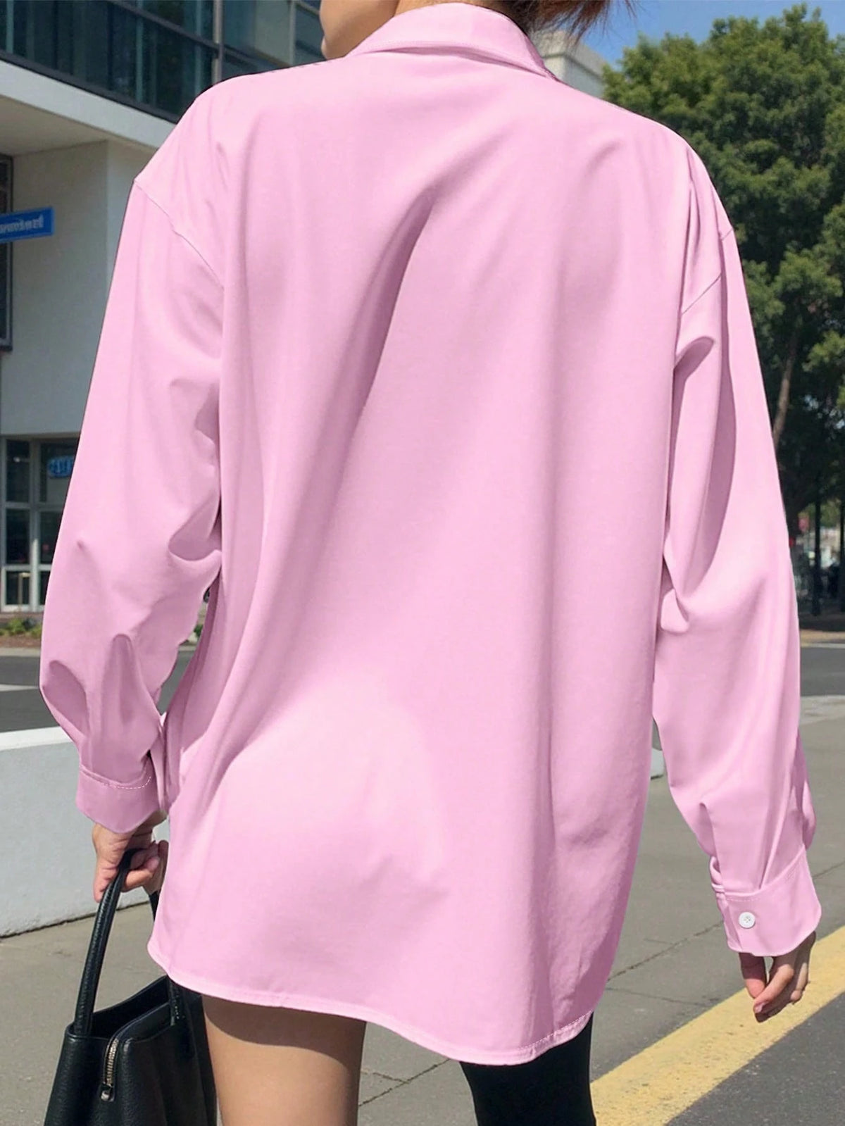 INAWLY Women's Solid Color Drop Shoulder Casual Front Button Loose Fit Long Sleeve Shirt