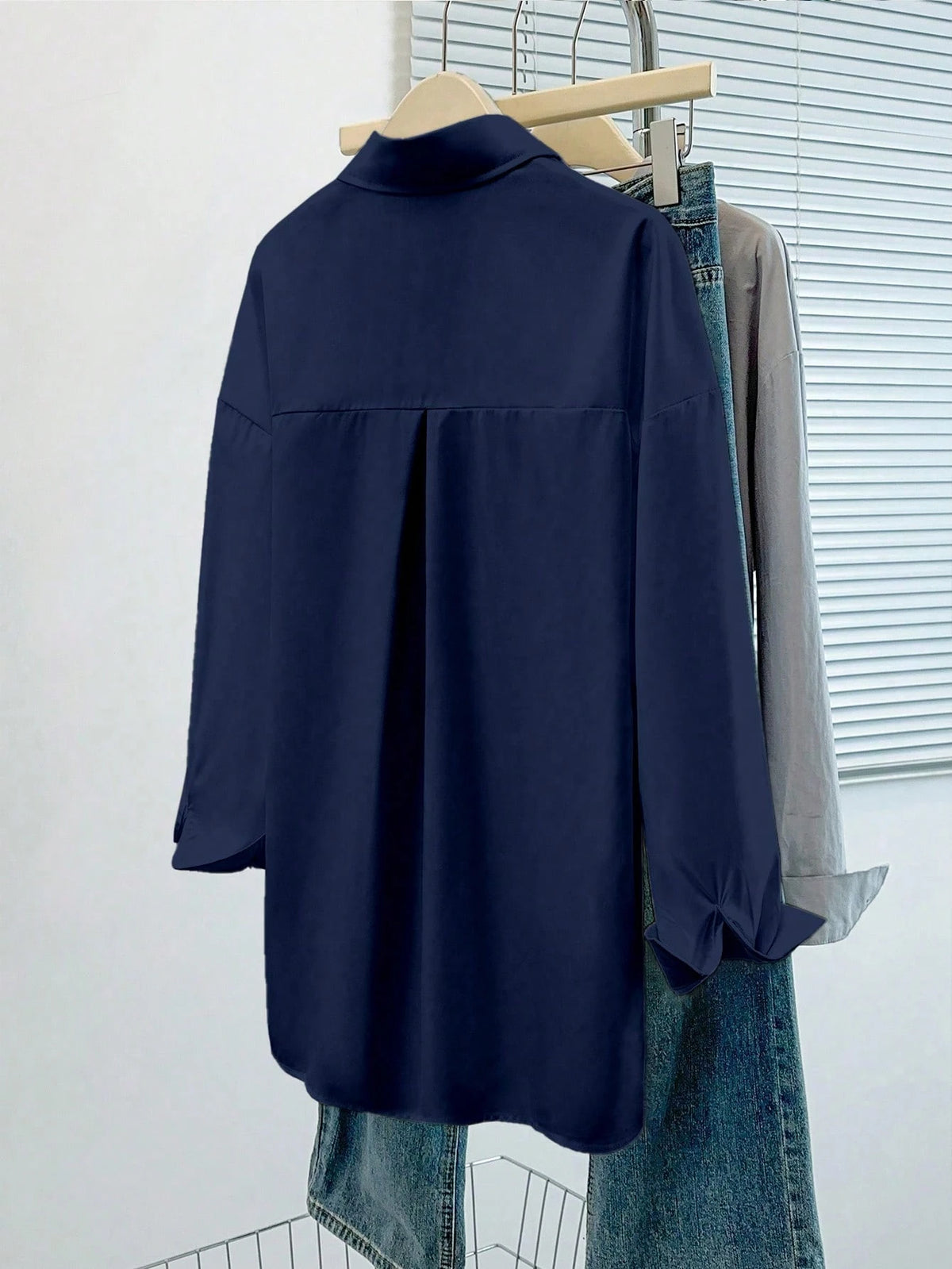 INAWLY Women's Solid Color Drop Shoulder Long Sleeve Single-Breasted Casual Shirt