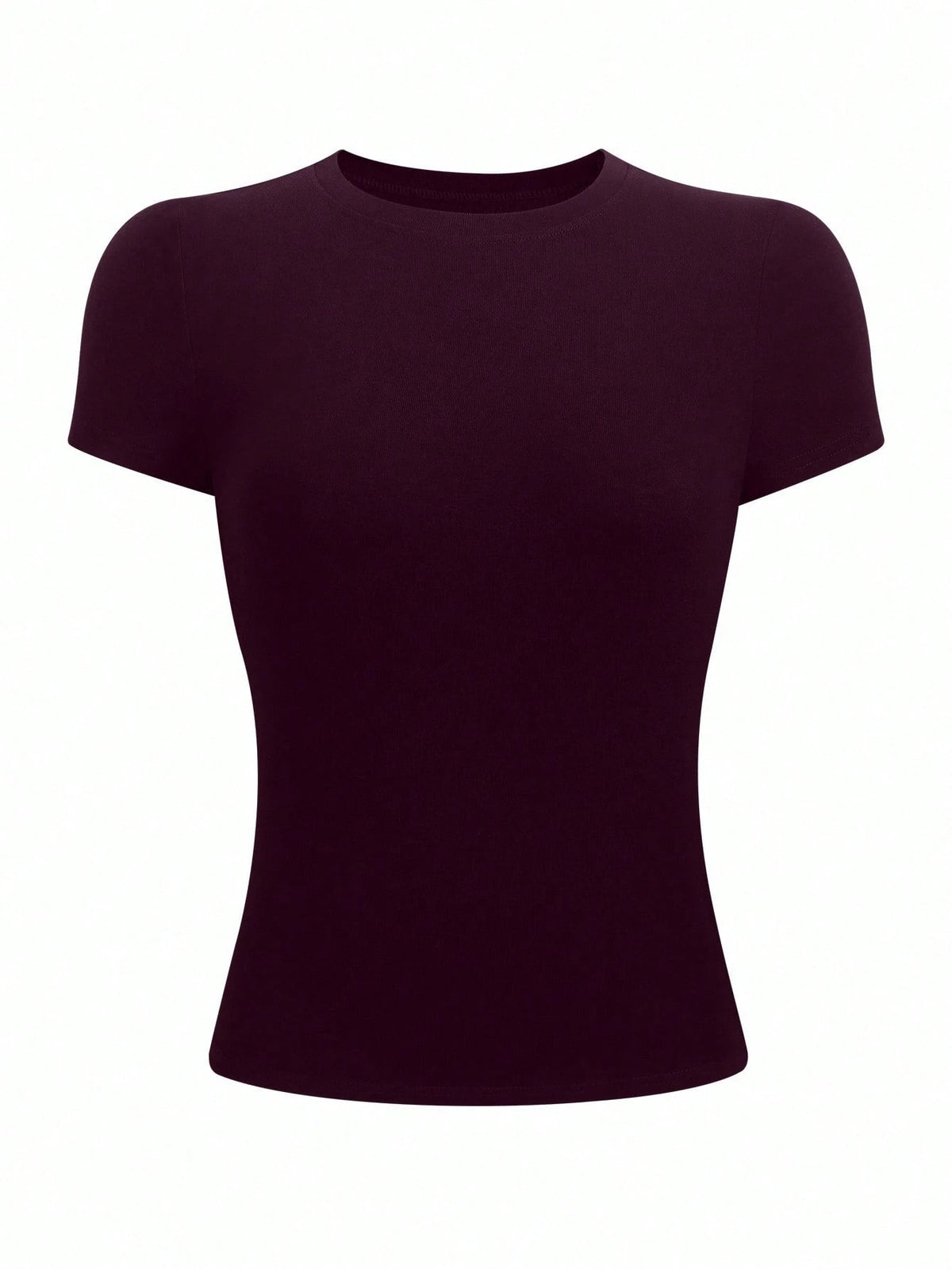 INAWLY Women's Solid Color Fitted Crew Neck T-Shirt, Deep Purple