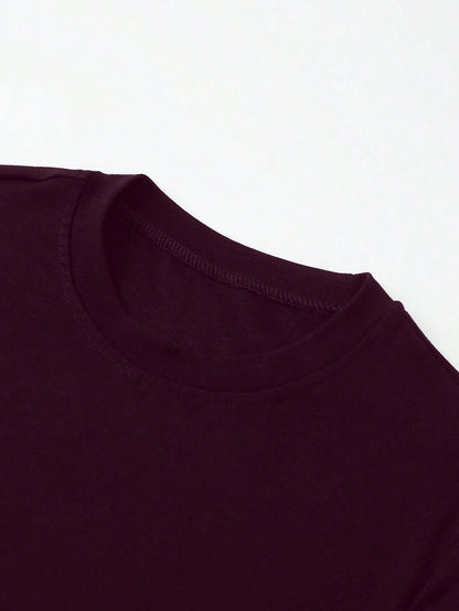 INAWLY Women's Solid Color Fitted Crew Neck T-Shirt, Deep Purple