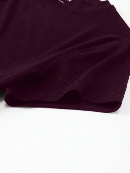INAWLY Women's Solid Color Fitted Crew Neck T-Shirt, Deep Purple