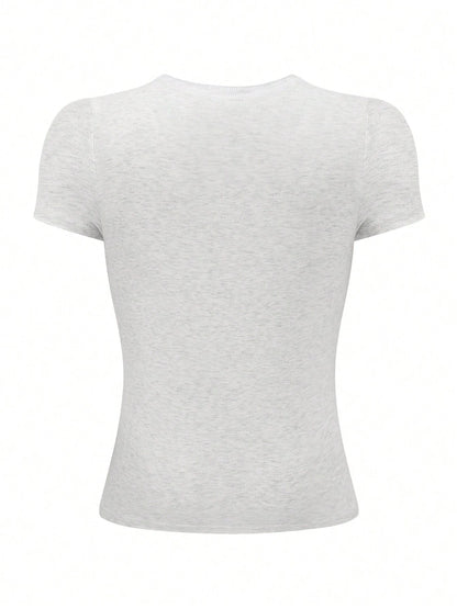 INAWLY Women's Solid Color Fitted Crew Neck T-Shirt, Deep Purple