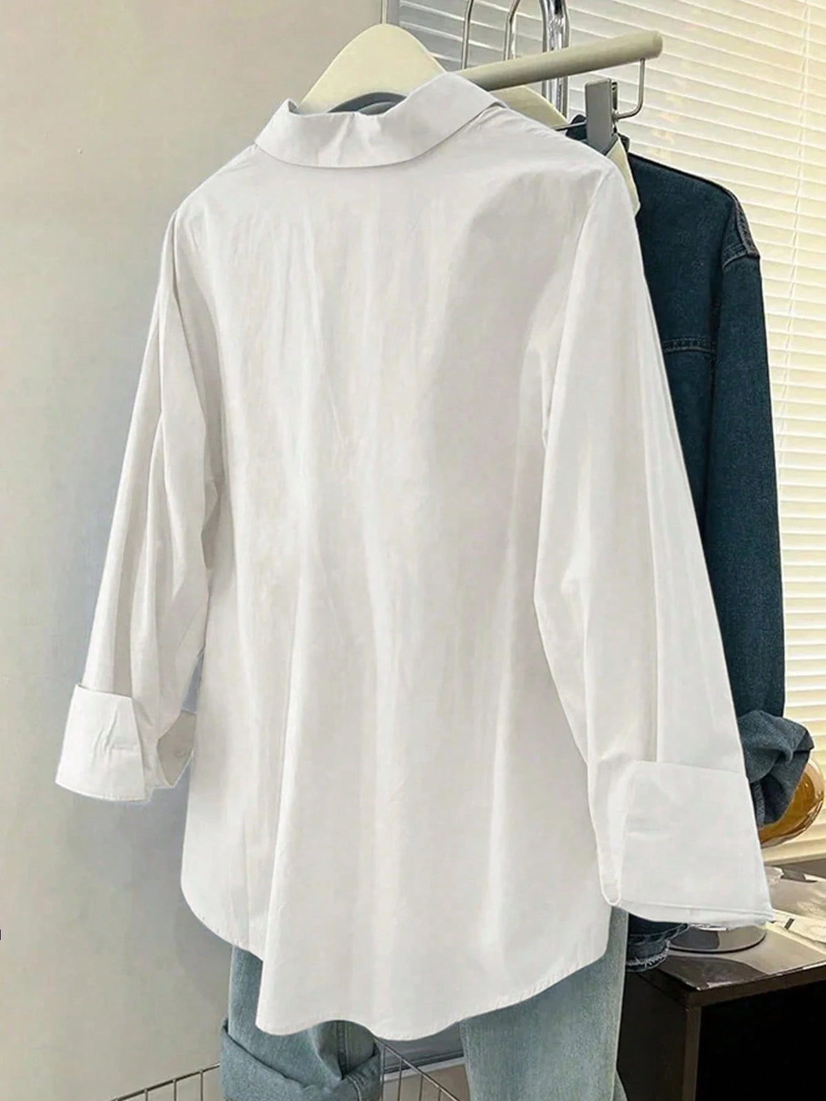 INAWLY Women's Solid Color Front Button Long Sleeve Pocket Casual Shirt Fall Cloth For Women