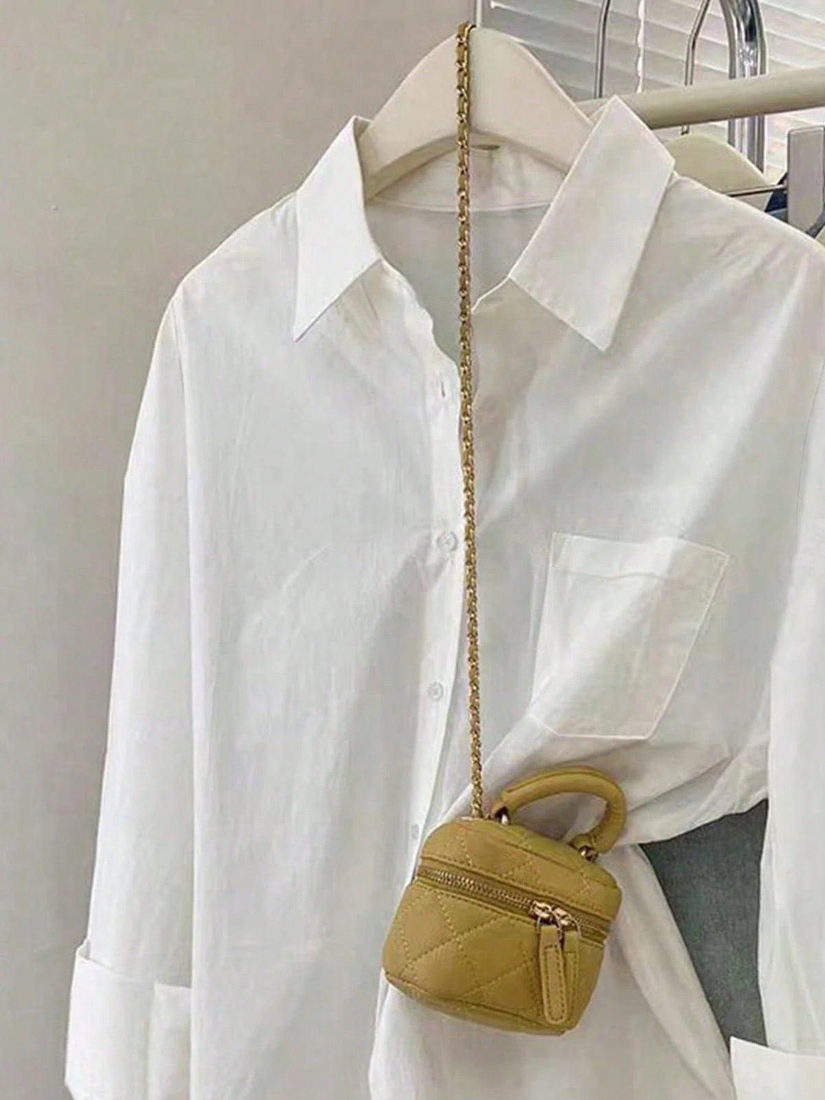 INAWLY Women's Solid Color Front Button Long Sleeve Pocket Casual Shirt Fall Cloth For Women