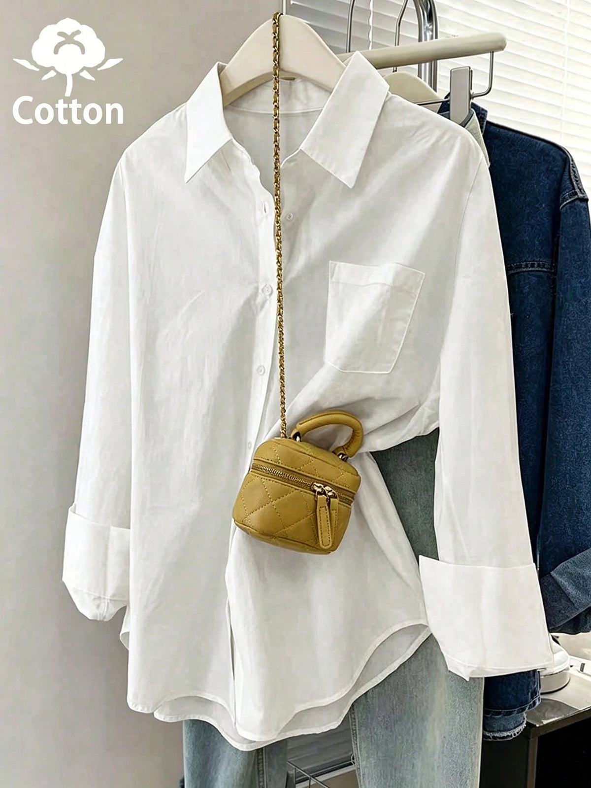 INAWLY Women's Solid Color Front Button Long Sleeve Pocket Casual Shirt Fall Cloth For Women