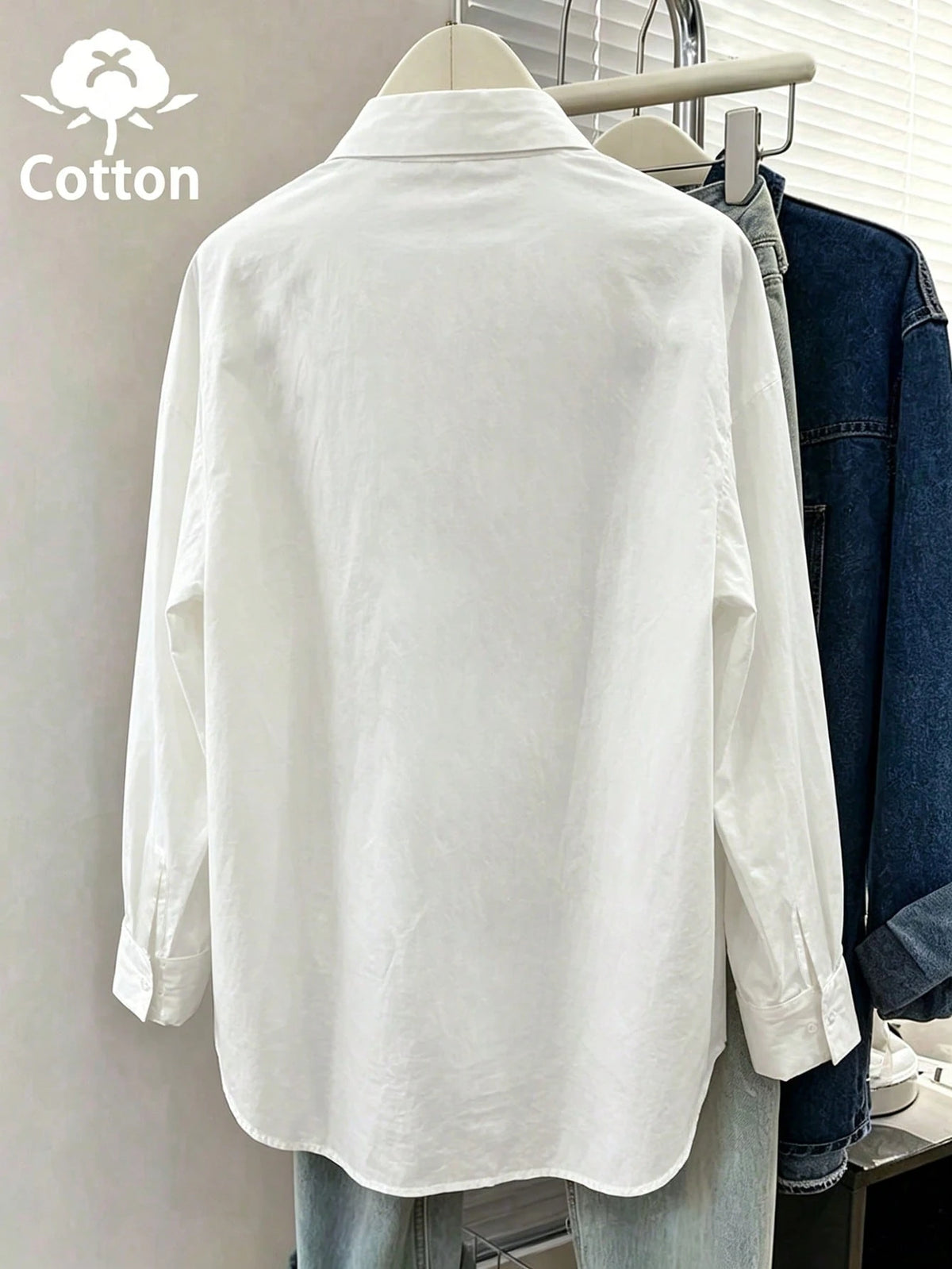 INAWLY Women's Solid Color Front Button Long Sleeve Pocket Casual Shirt Fall Cloth For Women