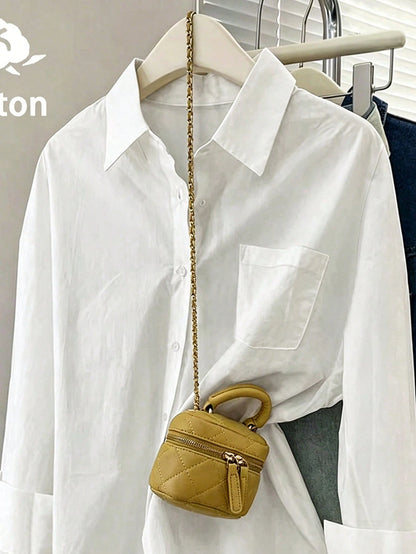 INAWLY Women's Solid Color Front Button Long Sleeve Pocket Casual Shirt Fall Cloth For Women