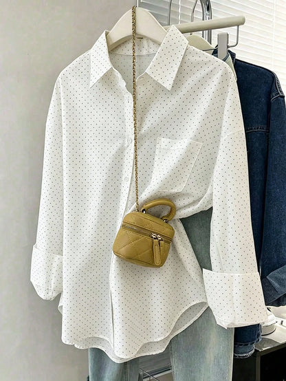 INAWLY Women's Solid Color Front Button Long Sleeve Pocket Casual Shirt Fall Cloth For Women