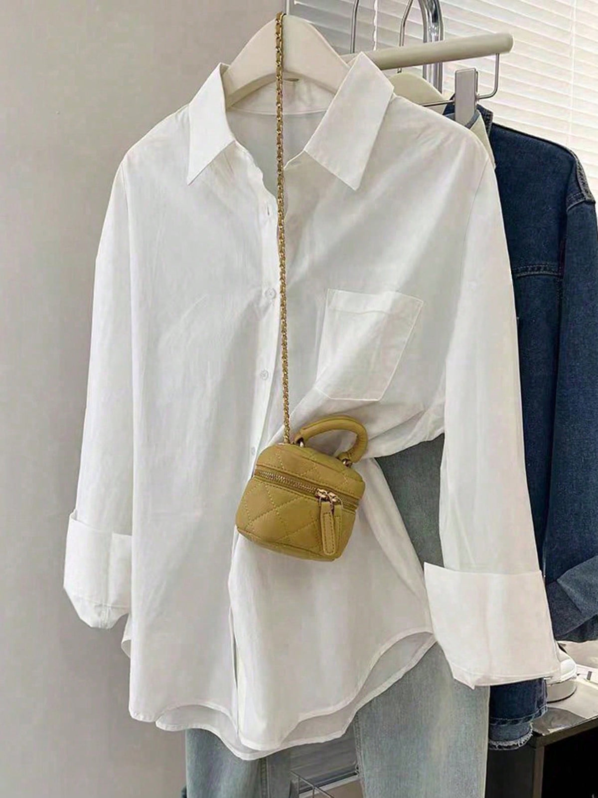 INAWLY Women's Solid Color Front Button Long Sleeve Pocket Casual Shirt Fall Cloth For Women