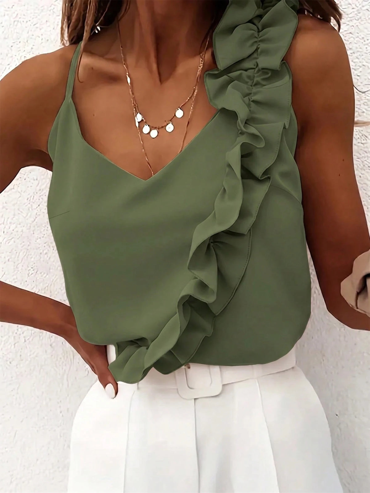 INAWLY Women's Solid Color Simple Daily Wear Camisole Top With Ruffle Hem