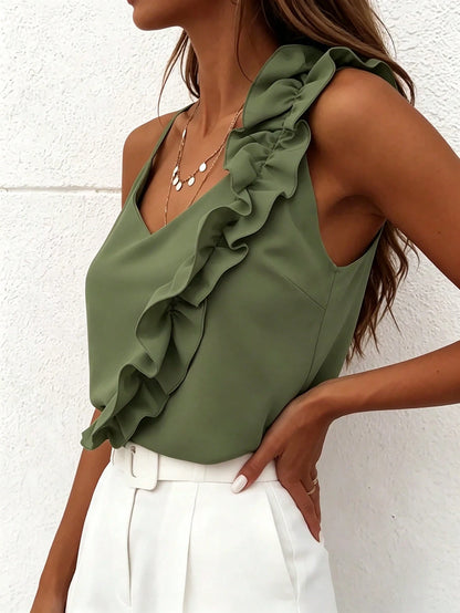 INAWLY Women's Solid Color Simple Daily Wear Camisole Top With Ruffle Hem