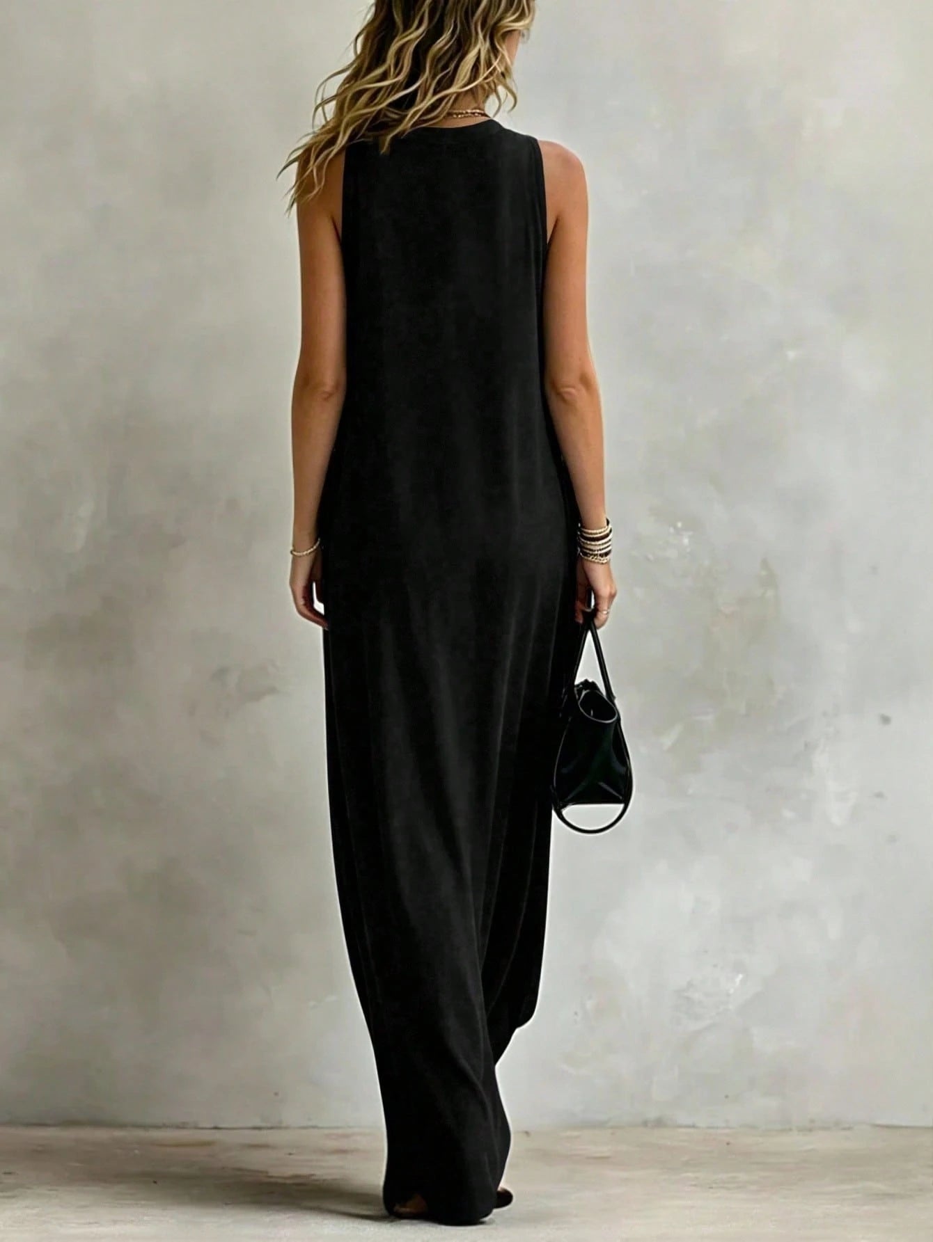 INAWLY Women's Solid Color V-Neck Loose Casual Everyday Versatile Spaghetti Strap Dress