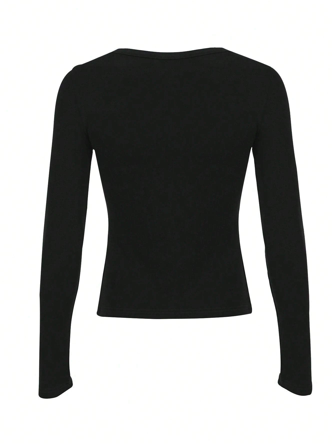 INAWLY Women Spring Autumn Casual Solid Color Black Long Sleeve T-Shirt Fall Cloth For Women