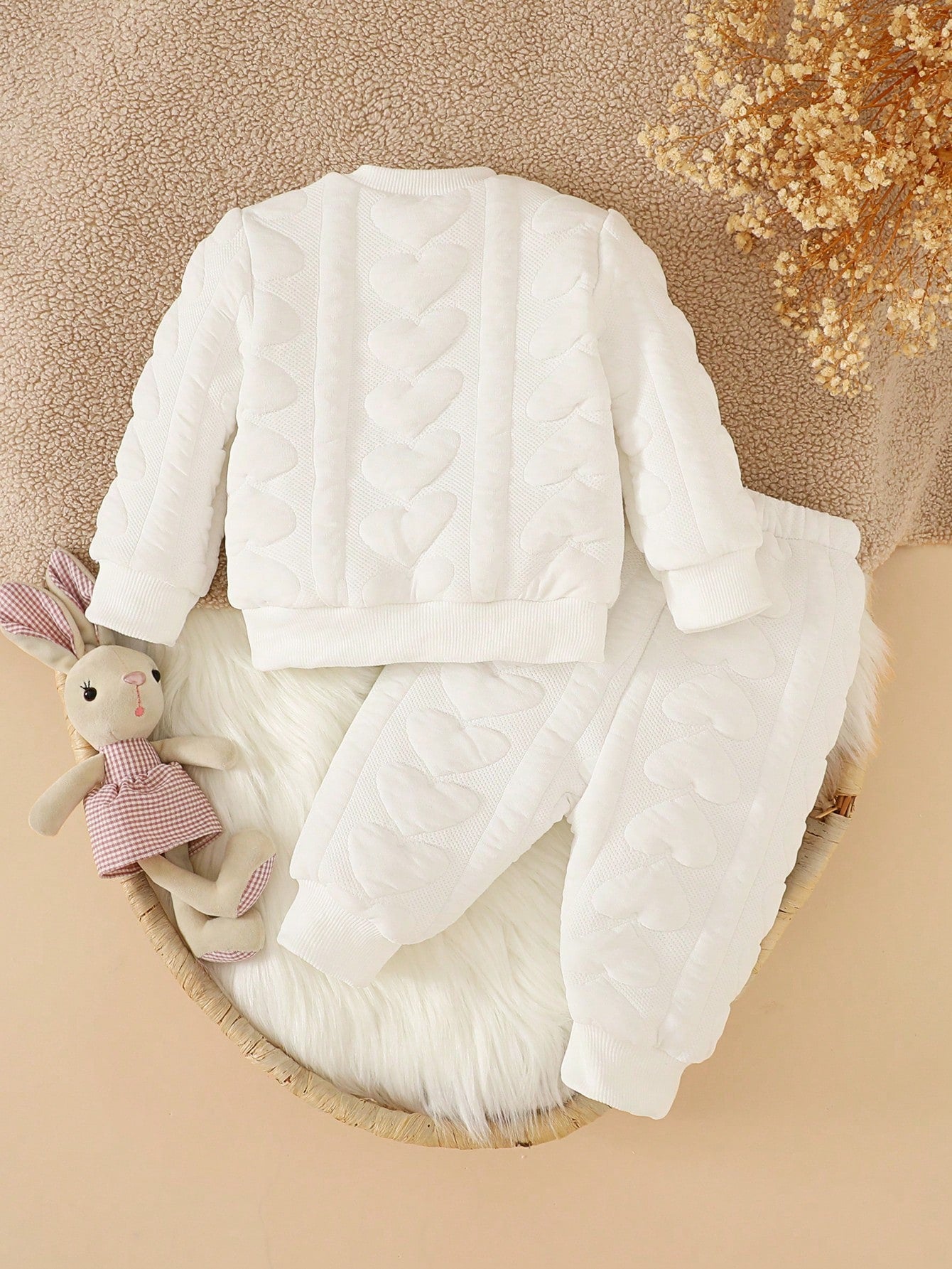 Infant Clothes Autumn/Winter New Sweet Cute Sweatshirt & Fuzzy Long Pants 2 Pieces Set, Pink Cute Bear Head Pattern Little Bear Outfit Baby Clothes Set