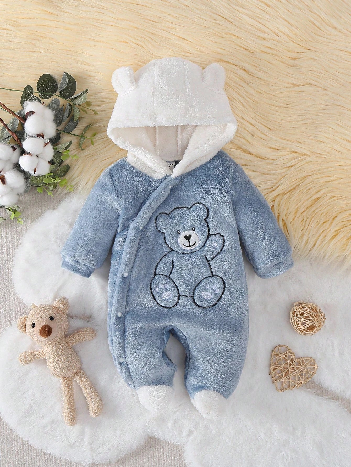Infant/Toddler Boys' Minimalist Cute Bear Print Long Sleeve Hooded Jumpsuit Fall Winter