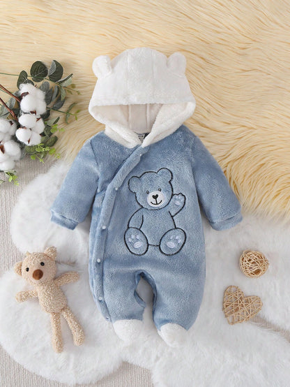 Infant/Toddler Boys' Minimalist Cute Bear Print Long Sleeve Hooded Jumpsuit Fall Winter