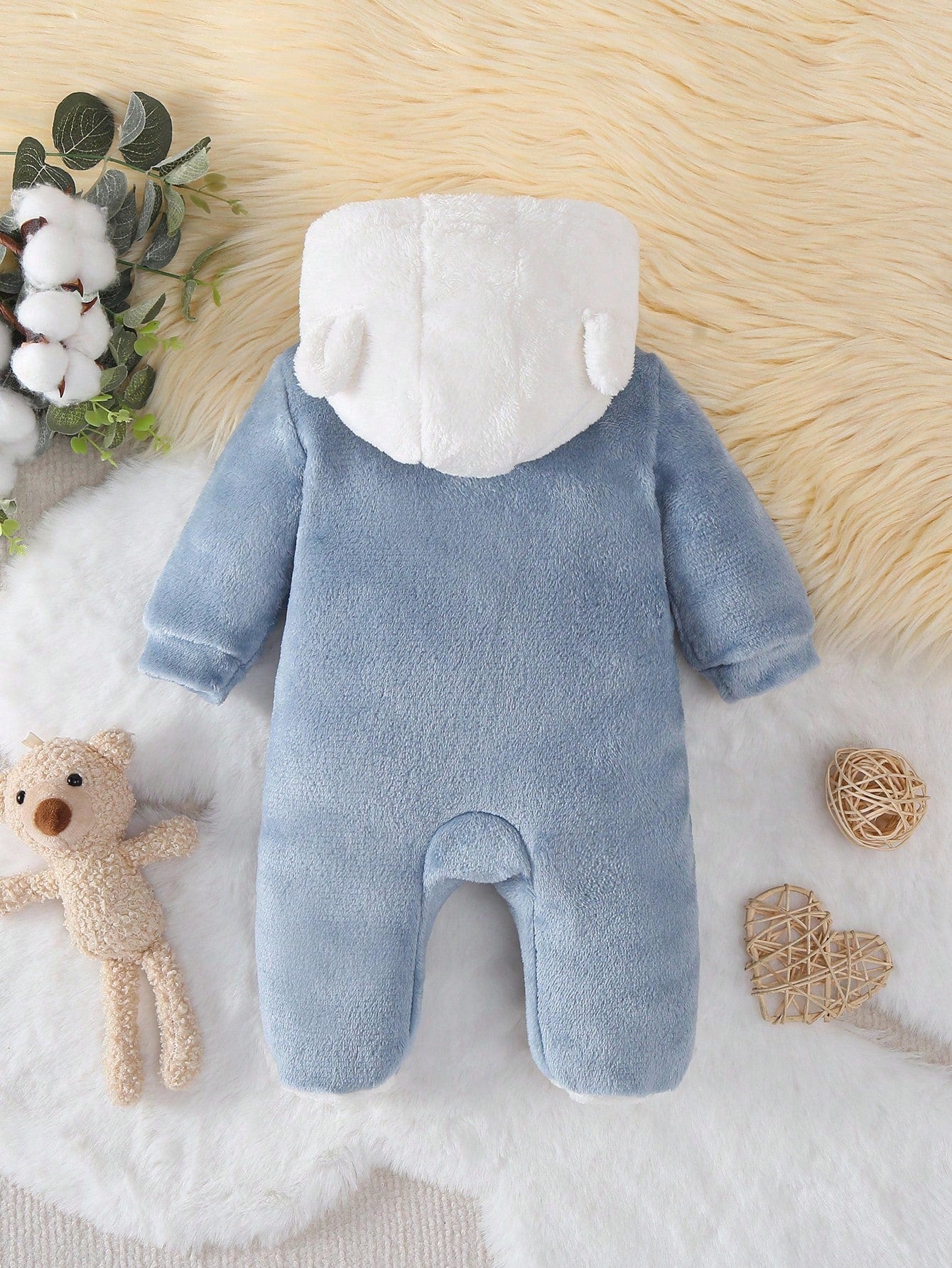 Infant/Toddler Boys' Minimalist Cute Bear Print Long Sleeve Hooded Jumpsuit Fall Winter