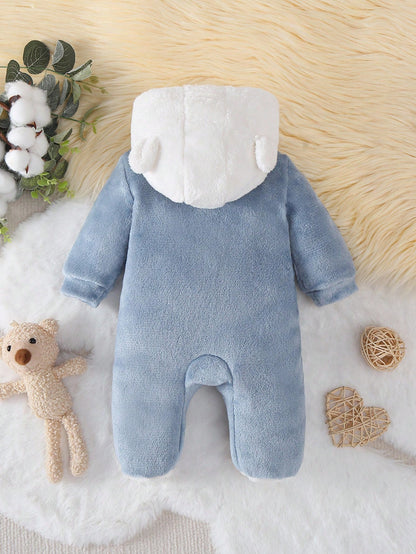 Infant/Toddler Boys' Minimalist Cute Bear Print Long Sleeve Hooded Jumpsuit Fall Winter
