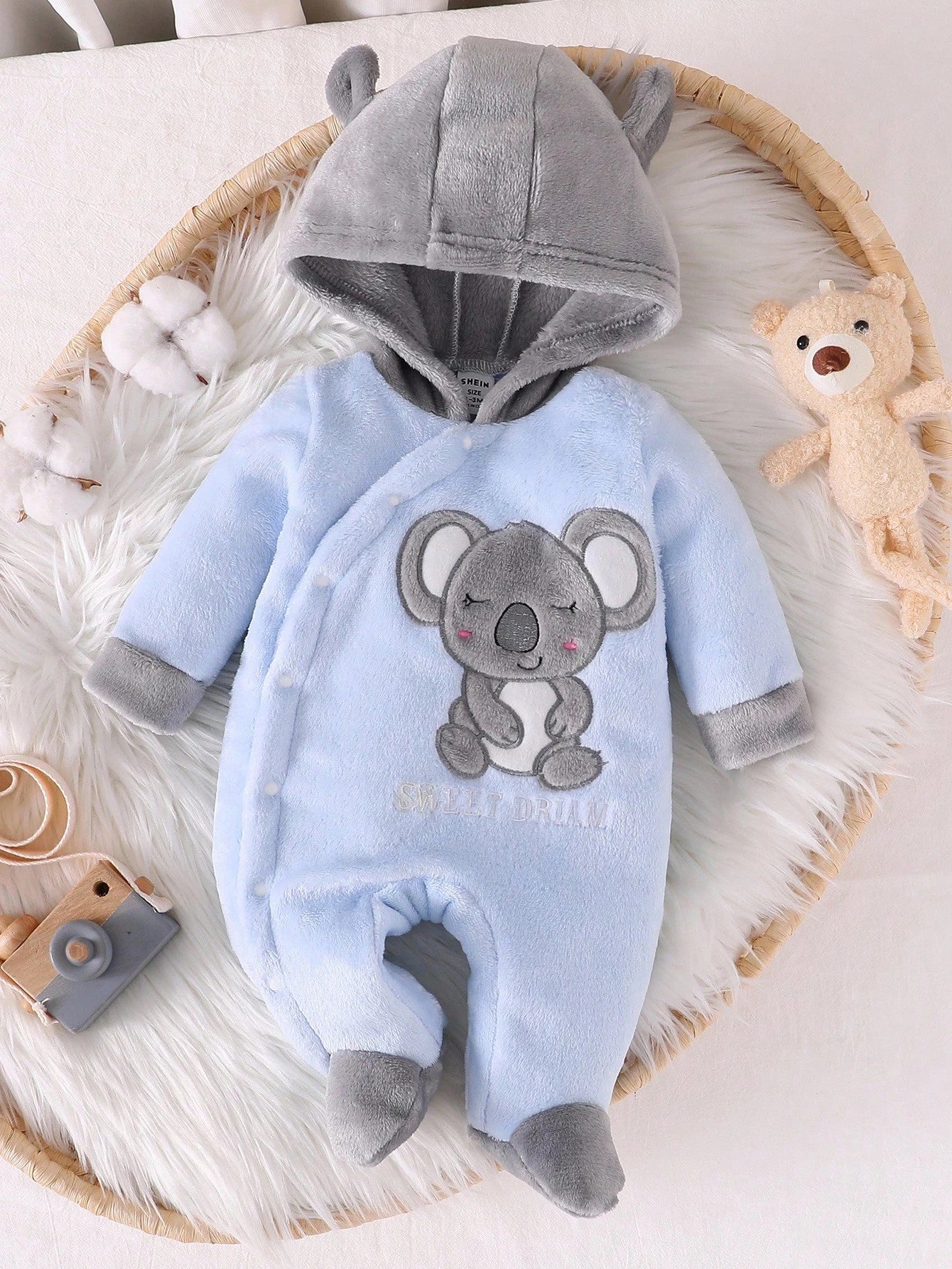 Infant/Toddler Boys' Minimalist Cute Bear Print Long Sleeve Hooded Jumpsuit Fall Winter