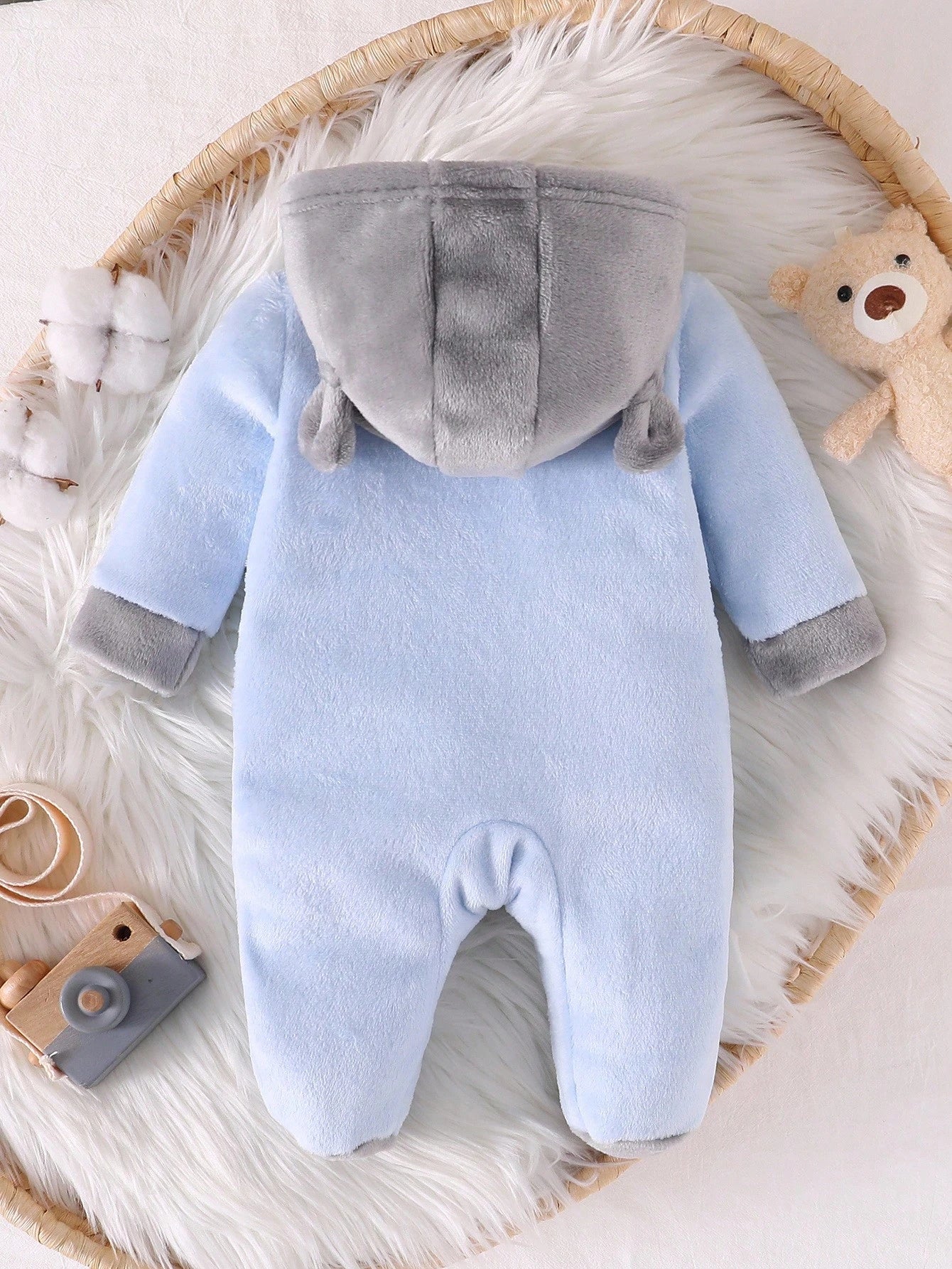 Infant/Toddler Boys' Minimalist Cute Bear Print Long Sleeve Hooded Jumpsuit Fall Winter