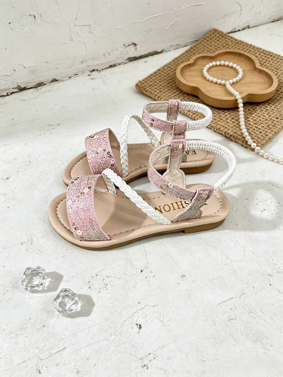 Infant & Toddler Girls' Shiny Solid Color Sequin Sandals, Round Toe Open Toe Elastic Band Slip-On Kids Shoes, Luxury Cute Fresh Style, Suitable For Boys & Girls, Home, Outdoor, School, Party, Vacation