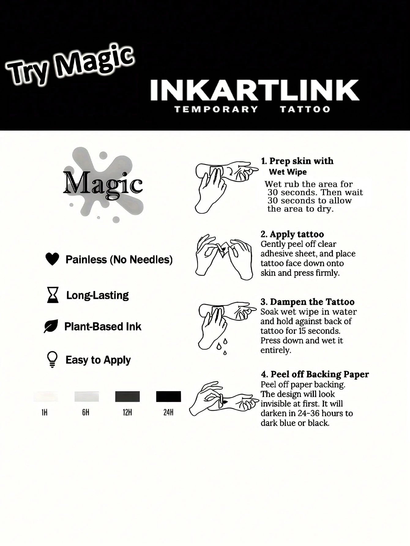 INKARTLINK Innovative Technology Tattoos- Semi-Permanent Tattoos, Black Vein, Lightning Temporary Tattoos, Waterproof, Authentic Tattoo Look, Botanical, Tattoo, Black Craftsmanship